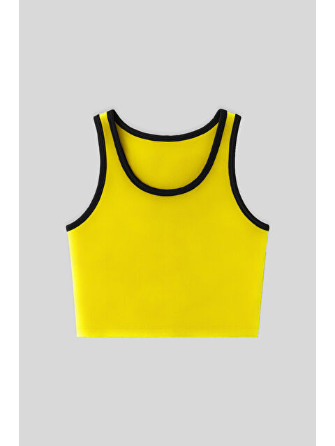 Tommylife Sarı Basic Sıfır Kol Dar Kalıp U Yaka Kadın Crop Top Atlet - 97162 - S000085403-20072