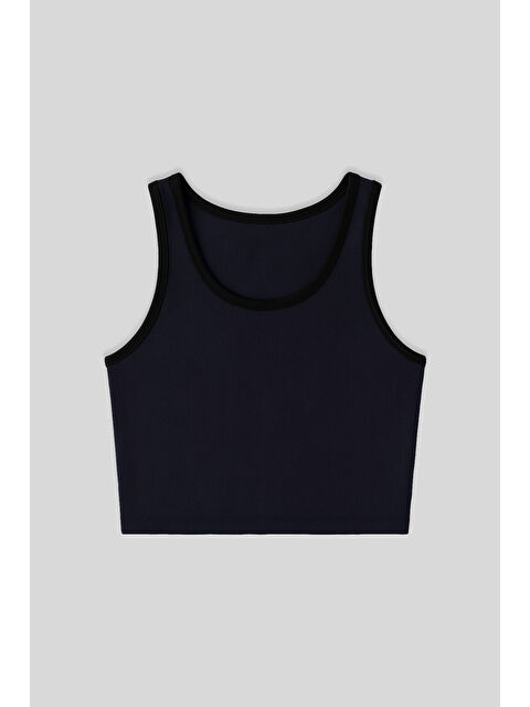Tommylife Lacivert Basic Sıfır Kol Dar Kalıp U Yaka Kadın Crop Top Atlet - 97162 - S000085403-21164