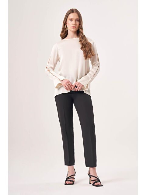 Mizalle Kolu Detaylı Uzun Ekru Bluz - S000046512-19965