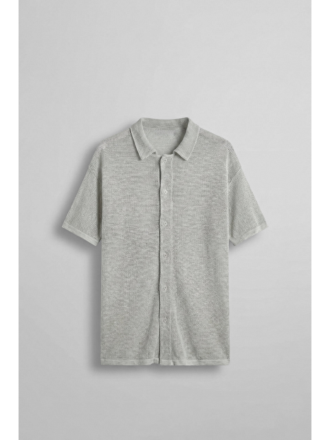 Abluka Online Erkek Oversize İnce Triko Gömlek Gri - S000240419-20600