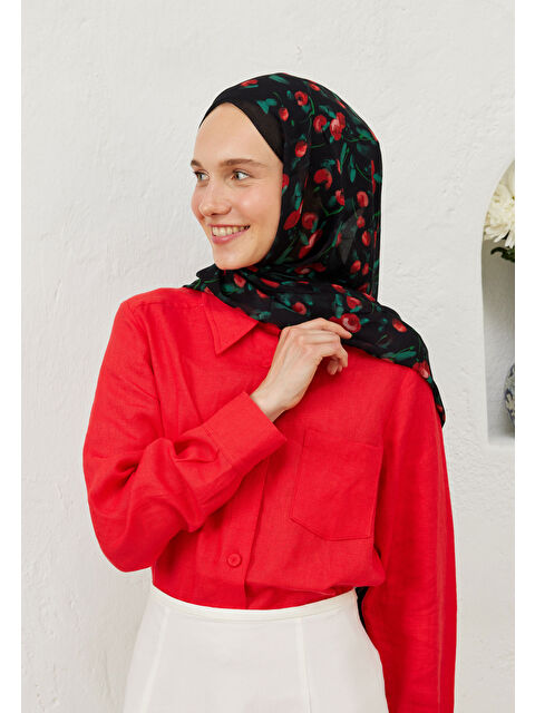 Fresh Scarfs Cherry Desen Rami Şal Siyah