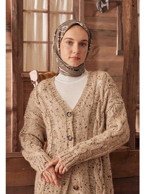 Fresh Scarfs Luna Desen Pamuk İpek Eşarp Tozlu Kahve