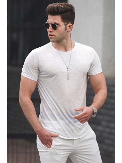 Madmext Beyaz Basic Erkek %100 Pamuk Tişört 4055 - S000017264-20063