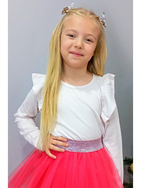 Breeze Kız Çocuk Uzun Kollu Tişört Omuzu Fırfır Detaylı Ekru (3-4 Yaş) - S000490224-19965