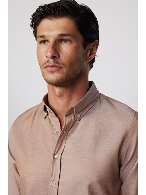 TUDORS Slim Fit Uzun Kollu Düğmeli Yaka Pamuklu Kolay Ütü Düz Erkek Gömlek - S000024665-29738