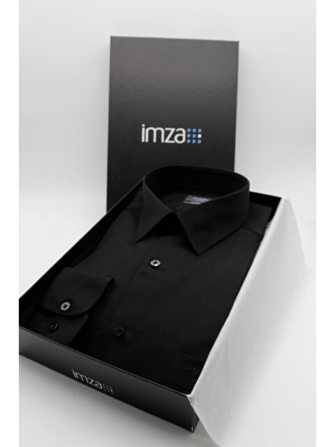 İMZA Siyah Sert Yaka Cepli Comfort Fit Classic Pamuklu Gömlek 1004255323