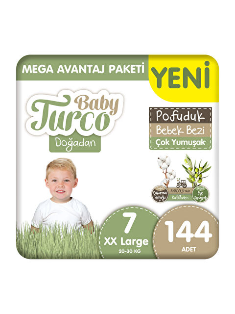 Baby Turco Doğadan Mega Avantaj Paketi Pofuduk Bebek Bezi 7 Numara Xxlarge 144 Adet