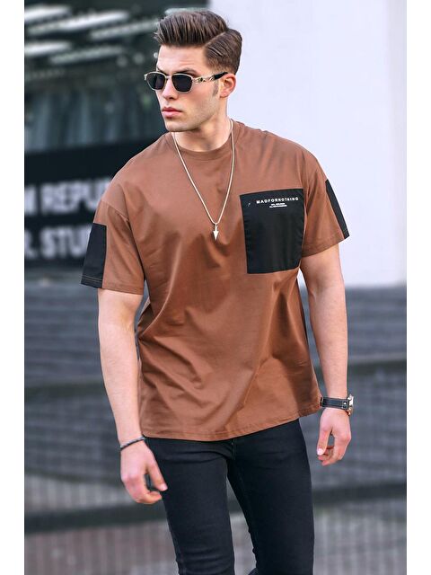 Madmext Kahverengi Cep Detaylı Basic Erkek %100 Pamuk Tişört - S000015983-19413