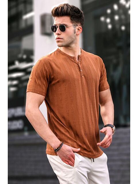 Madmext Erkek Camel Düğmeli Tişört 5831 - S000016122-20472