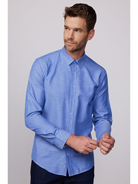 TUDORS Modern Slim Fit Pamuklu Kolay Ütü Armürlü Erkek Gömlek - S000067541-23093