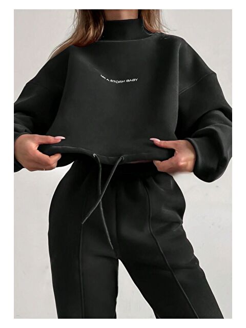 Trendseninle Kadın Siyah Storm Baby Baskılı Alt Üst Eşofman Takımı - S000143628-6381