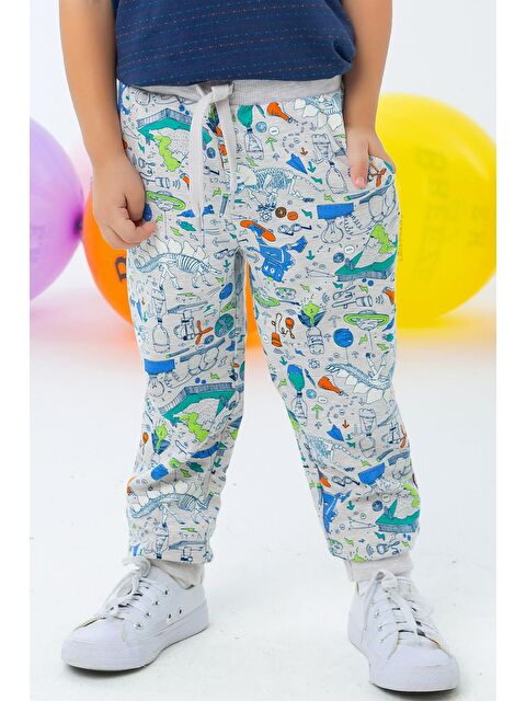 Breeze Erkek Bebek Eşofman Altı Bilim Temalı Bej Melanj (1.5-2 Yaş) - S000068437-19927