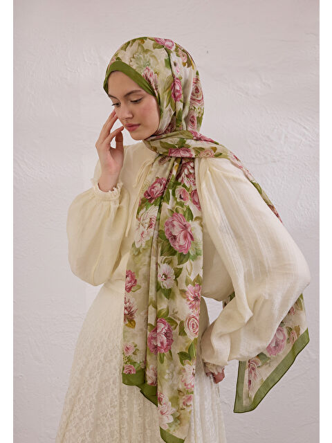 Fresh Scarfs Magnolıa Desen Rami Şal Yeşil