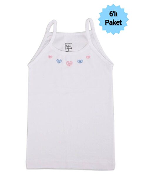 Tutku 6’lı Kız Çocuk Beyaz %100 Pamuk İp Askılı İşlemeli Atlet - S000222510-20063
