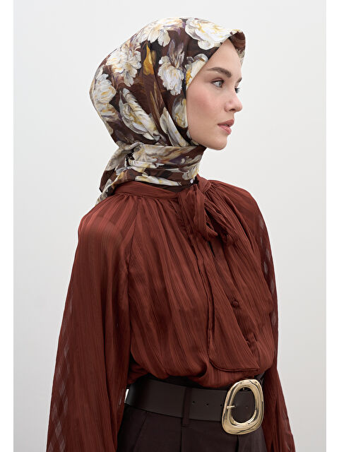 Fresh Scarfs Sıcak Kahve Lotus Desen Pamuklu Viskon Eşarp