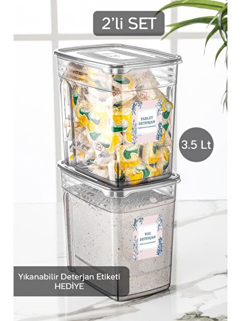 Meleni Home 2 Adet 3,5'litre Lena Pratik Kapaklı Banyo Düzenleyici Saklama Kabı Etiketli Tablet Deterjan Kutusu - S000109052-29666