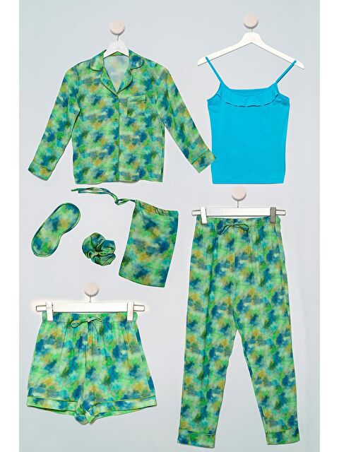 For You Kids 7'li Biyeli Batik Yeşil Pijama Takımı - S000027073-18194
