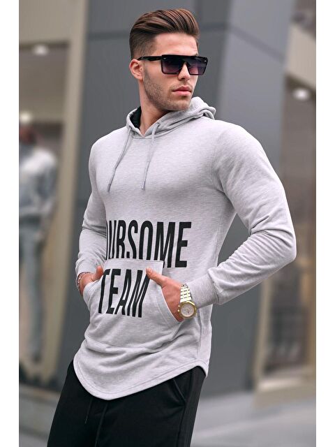 Madmext Baskılı Gri Kapüşonlu Erkek Hoodie 4148 - S000051068-20600