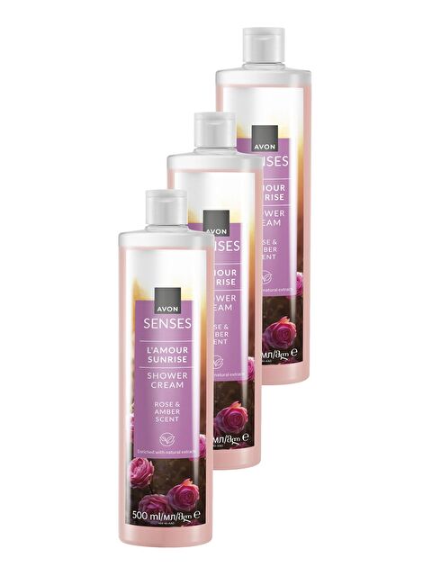 AVON Senses L'amour Sunrise Gül ve Amber Kokulu Krem Duş Jeli 500 Ml. Üçlü Set - S000188744-10231