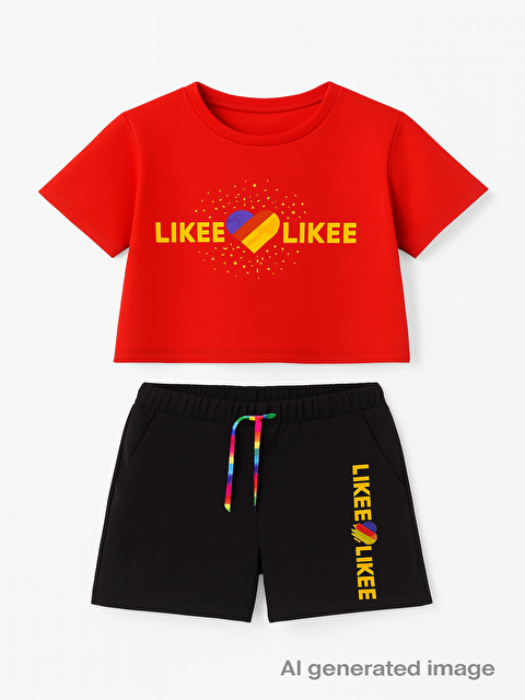 Toontoykids Kız Çocuk Likee Baskılı Cebi Şortlu Takım - S000418957-20045