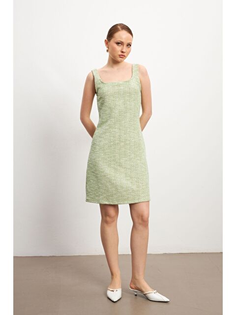 Trendseninle Kadın Yeşil Tüvit Askılı Mini Elbise - S000365498-18194