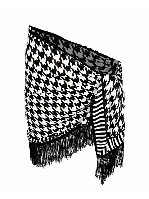 Bolder Amore Püsküllü Siyah-Beyaz Desen Pareo - S000012486-19351