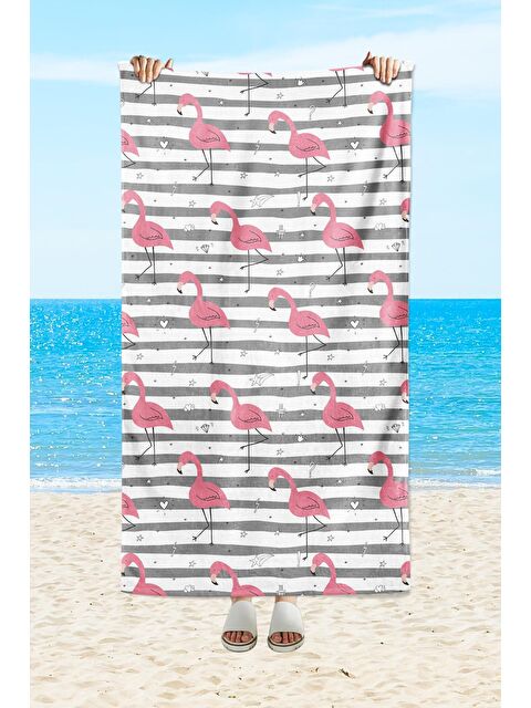 Evmila Flamingo desenli, baskılı 75x150 cm plaj havlusu