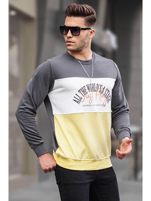 Madmext Füme Bisiklet Yaka Baskılı Sweatshirt 6013 - S000062020-33408