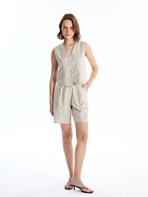 KOOR Ekru Keten Görünümlü City Şort Bg110S