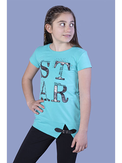 Toontoykids Kız Çocuk Star Baskılı Kemer Detaylı Tişört - S000255336-1180