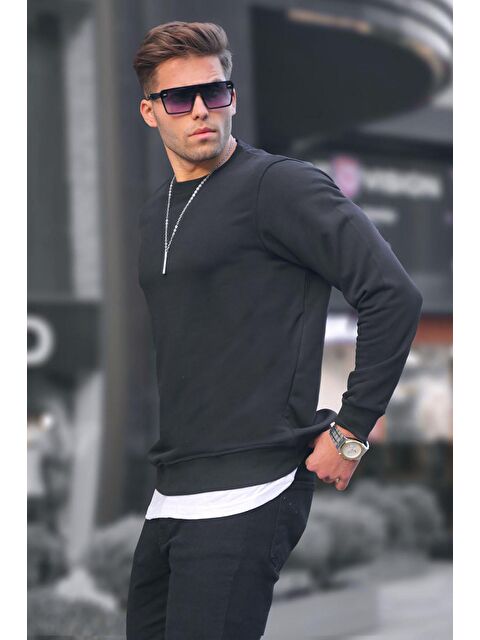 Madmext Siyah Basic Bisiklet Yaka Erkek Sweatshirt 6047 - S000061705-19351