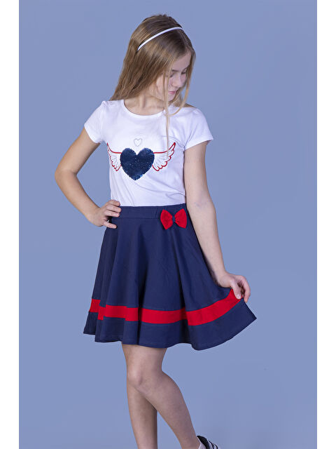 Toontoykids Kız Çocuk Pul İşlemeli Kalp Nakışlı Etekli Takım