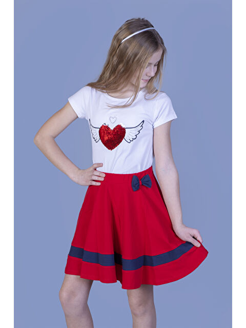 Toontoykids Kız Çocuk Pul İşlemeli Kalp Nakışlı Etekli Takım