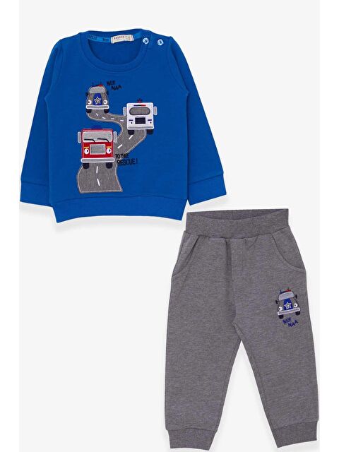 Breeze Erkek Bebek Eşofman Takımı Renkli Araba Nakışlı Saks Mavisi (1.5-2 Yaş) - S000092984-23710