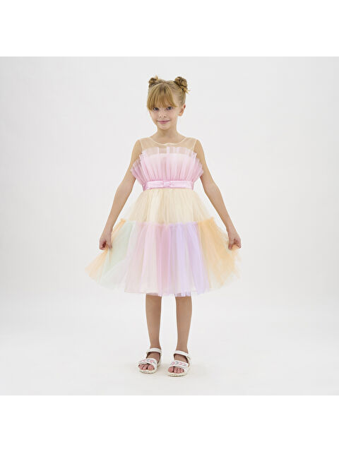 Panço Kız Çocuk Renkli Tül Detaylı Parti Elbisesi - S000249869-20024