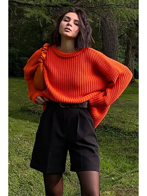 Madmext Turuncu Bisiklet Yaka Basic Kazak Mg1264 - S000122097-20013