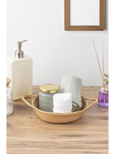 Porsima 15289 Çok Amaçlı Yuvarlak Dekoratif Hasır Sepet Düzenleyici Organizer Ekmeklik - Cappuccino - S000087857-19413