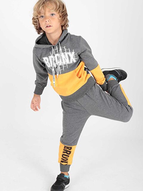 Ahengim Erkek Çocuk Bronx Baskılı Kapüşonlu Trend Okul Eşofman Takımı