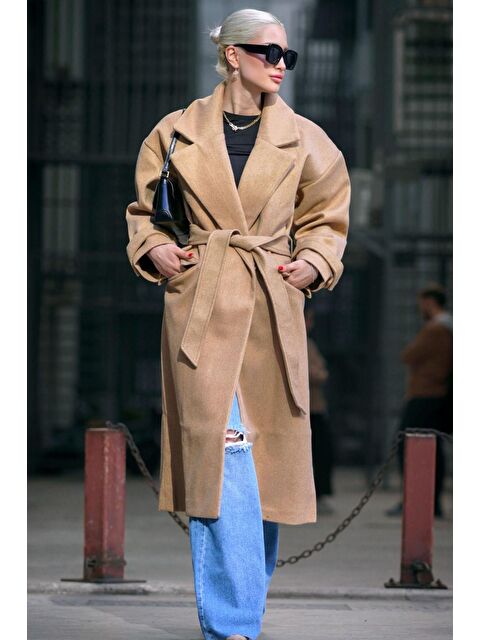 Madmext Kahverengi Oversize Uzun Kadın Kaban Mg1584 - S000056695-19413