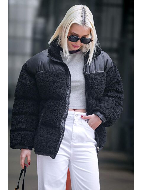 Madmext Siyah Peluş Oversize Mont Mg1371 - S000056682-19351