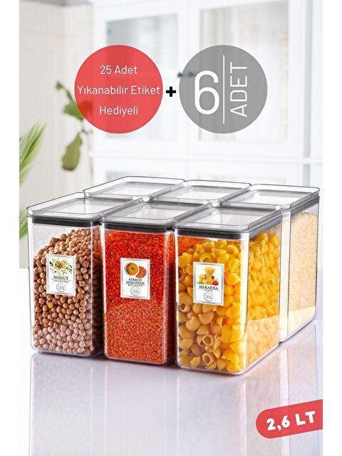Nandy Home 6 Adet 2,6 Lt Suya Dayanıklı Etiketli, Dikdörtgen Erzak Saklama Kabı ŞEFFAF - S000012699-23173