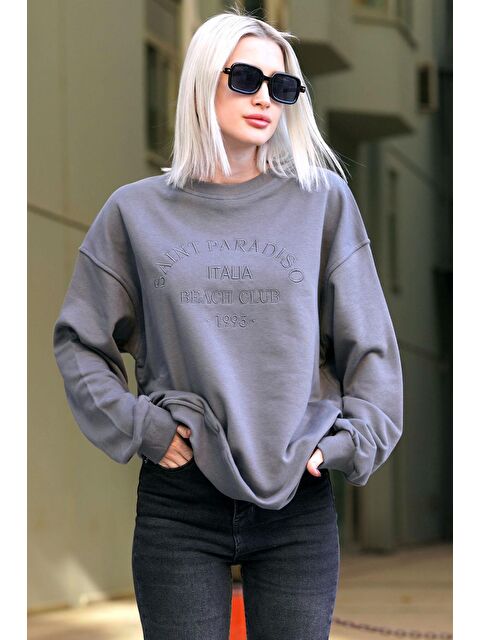 Madmext Füme Bisiklet Yaka Baskılı Sweatshirt Mg1924 - S000056776-33408