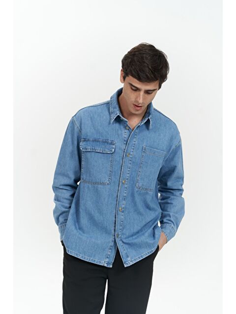 Mai Collection Ethan Mavi Unisex %100 Pamuk Jean Gömlek