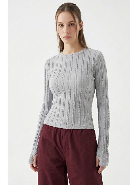 Bigdart Kadın Dokulu Örme Bluz 980 - Gri - S000498025-20600