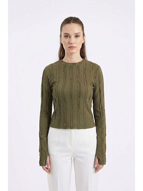 Bigdart Kadın Dokulu Örme Bluz 980 - Haki - S000498025-18547