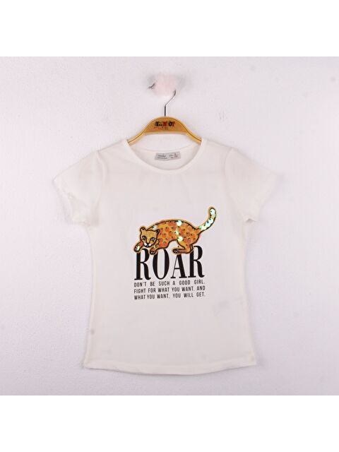 Toontoykids Kız Çocuk Leopar Baskılı Pullu Tişört