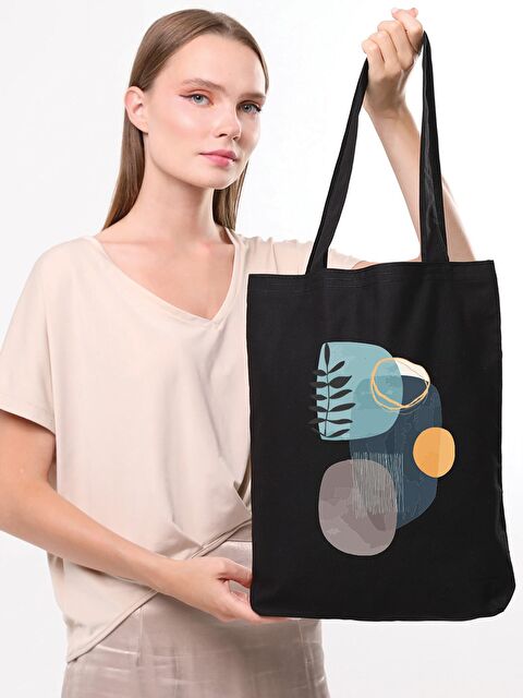 Bagg Siyah Kanvas Branch Leaf Baskılı Çanta - S000149317-19351