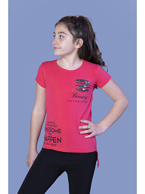 Toontoykids Kız Çocuk Tişört Göğsü Lazer Kesim Taşlı