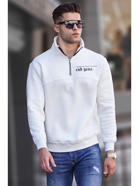 Madmext Ekru Baskılı Fermuarlı Sweatshirt 6001 - S000062047-19965