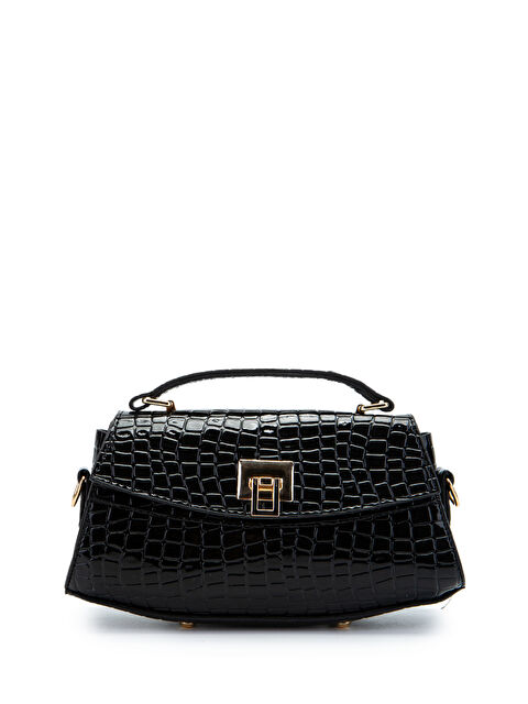 Minebag Kilit Detaylı Luvia Kadın Çapraz Çanta Siyah Croco